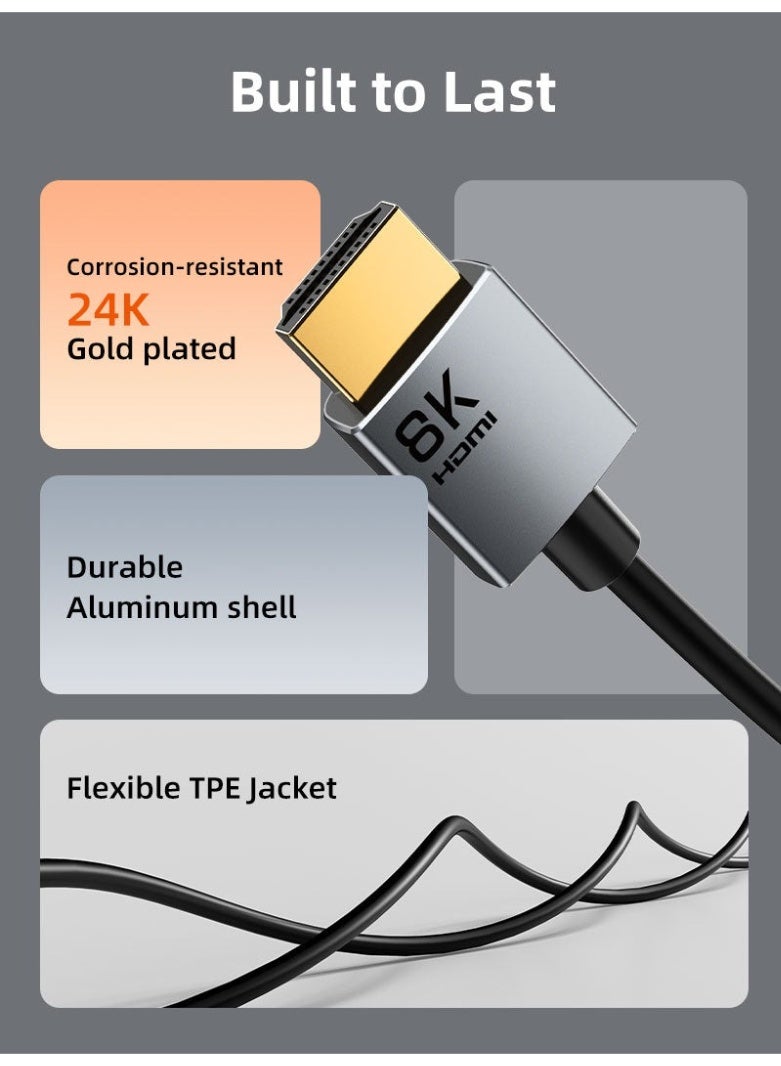 CABLETIME 8K 60HZ ULTRA SLIM HDMI 2.1 CABLE 3.8MM COMPATIBLE WITH PS5/XBOX SERIES X/ROKU TV/HDTV/BLU-RAY - Image 2